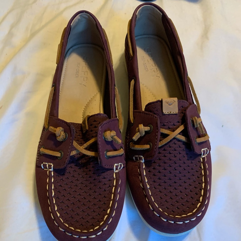 Maroon Sperry boat shoes